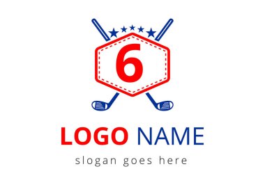 6. harf vektör şablonundaki hokey logosu. Buz Hokeyi Rozeti Logo Şablonu