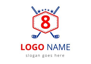 8. harf vektör şablonundaki hokey logosu. Buz Hokeyi Rozeti Logo Şablonu