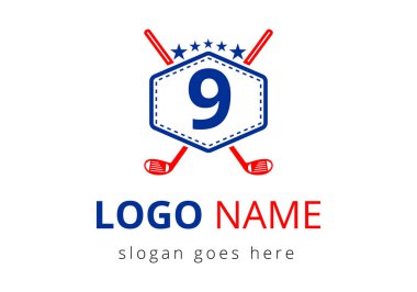 9. harf vektör şablonundaki hokey logosu. Buz Hokeyi Rozeti Logo Şablonu