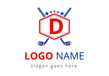 D harfi vektör şablonundaki hokey logosu. Buz Hokeyi Rozeti Logo Şablonu