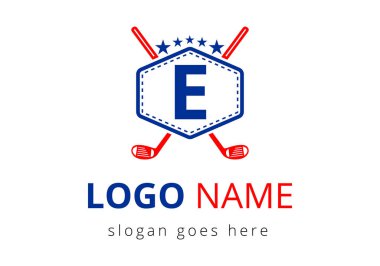 E harfi vektör şablonundaki hokey logosu. Buz Hokeyi Rozeti Logo Şablonu