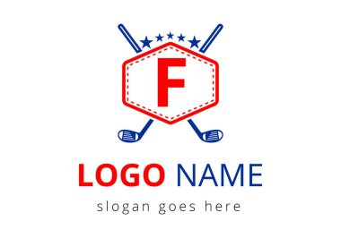 F harfi vektör şablonunda hokey logosu. Buz Hokeyi Rozeti Logo Şablonu