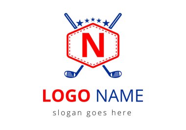 Harf N vektör şablonunda hokey logosu. Buz Hokeyi Rozeti Logo Şablonu