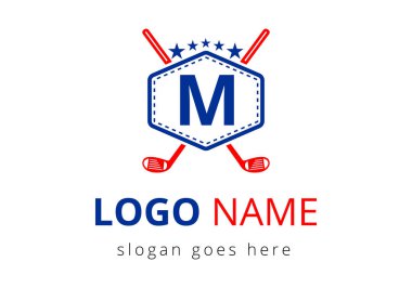 M harfi vektör şablonundaki hokey logosu. Buz Hokeyi Rozeti Logo Şablonu