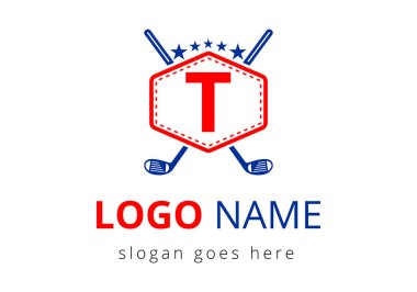 T harfi vektör şablonunda hokey logosu. Buz Hokeyi Rozeti Logo Şablonu