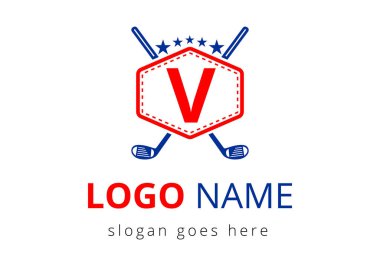 V harfi vektör şablonunda hokey logosu. Buz Hokeyi Rozeti Logo Şablonu