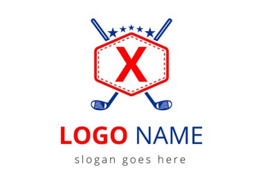 X harfi vektör şablonundaki hokey logosu. Buz Hokeyi Rozeti Logo Şablonu