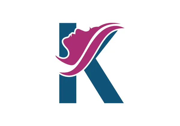 K harfine kadın yüzü logosu. Güzellik ve kaplıca konsepti.