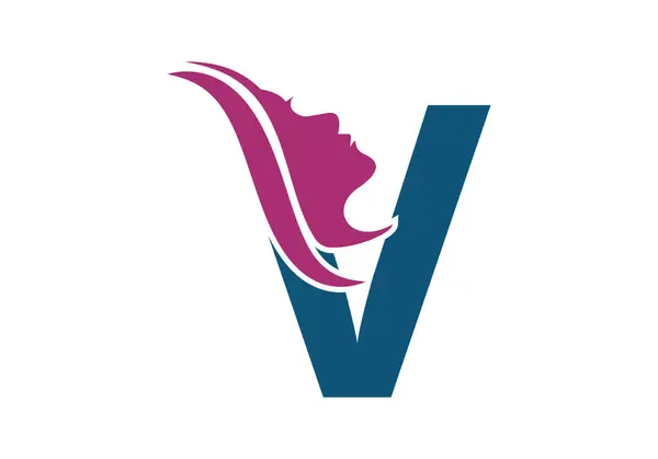 V harfinde kadın yüzü logosu. Güzellik ve kaplıca konsepti.