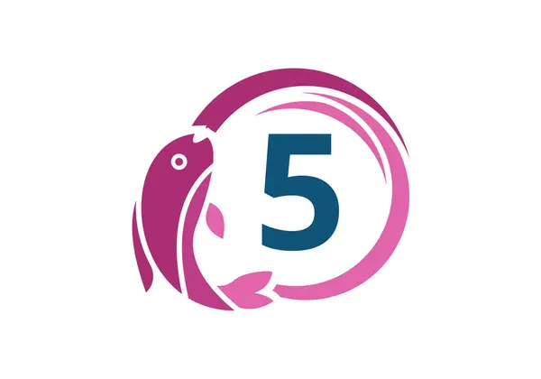 Harf 5 Balık Logosu Tasarımı. Su Hayvanları ikonu. Yazı tipi amblemi. İş ve şirket kimliği için modern vektör logosu.