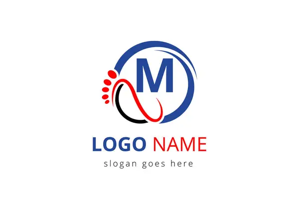 M Foot Harfi ve Logo Tasarım Vektörü Şablonu.
