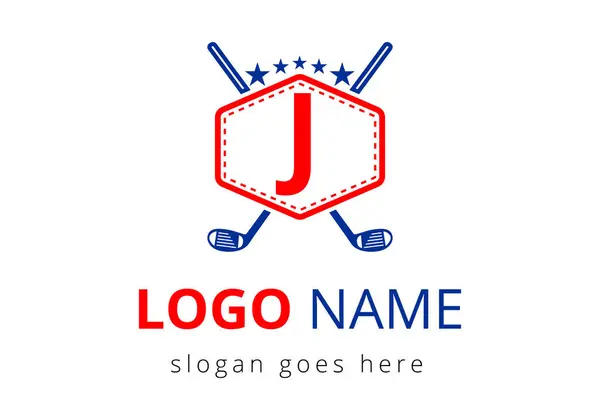 J harfi vektör şablonundaki hokey logosu. Buz Hokeyi Rozeti Logo Şablonu