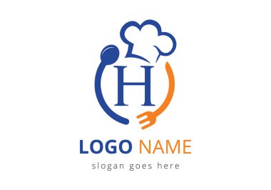 H harfi üzerinde restoran logosu. Kafe, restoran, aşçılık işi ve şirket kimliği için modern vektör logosu