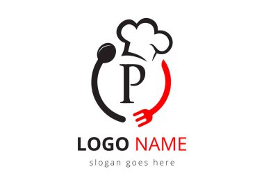 P harfi üzerinde restoran logosu. Kafe, restoran, aşçılık işi ve şirket kimliği için modern vektör logosu