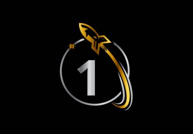 Roket Logosu 1. Harf Vektör Şablonu Tasarımı. Roket ikonu. Yazı tipi amblemi. İş ve şirket kimliği için modern vektör logosu.