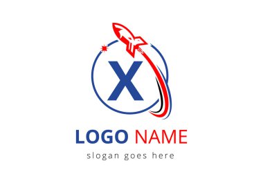 Roket logosu dizaynlı X harfli harfli ilk harfler. Roket ikonu. Yazı tipi amblemi. Modern vektör logotype Şablonu