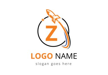 Roket logosu dizaynlı Z harfinin baş harfleri. Roket ikonu. Yazı tipi amblemi. Modern vektör logotype Şablonu