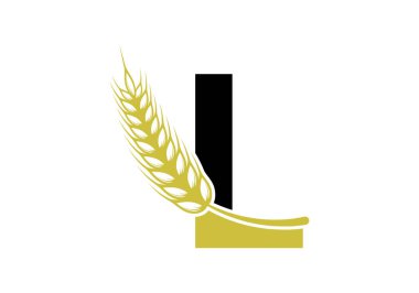 L harfi buğday kulaklı çelenk sembolü. Tarım Logosu Şablonu Vektör Sembolü