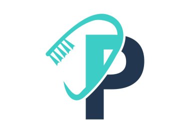 Baş harf P Diş Logosu Diş fırçası Sembolü ile birleşiyor. Diş Bakımı logosu vektör şablonu dizayn etti