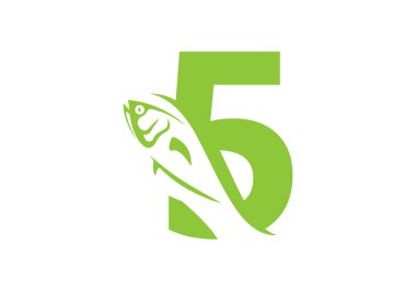 Balık logosu tasarım şablonu olan 5. harf