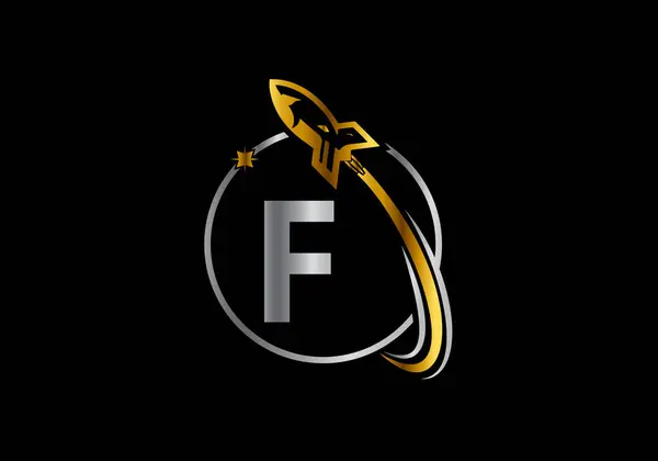 F harfi vektör şablonu dizaynındaki roket logosu. Roket ikonu. Yazı tipi amblemi. İş ve şirket kimliği için modern vektör logosu.