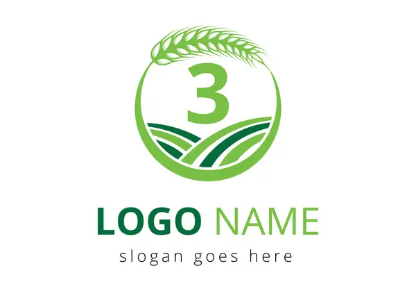 3 harf üzerinde tarım logosu. Tarım Sembol Vektörü Şablonu için Buğday Logosu.
