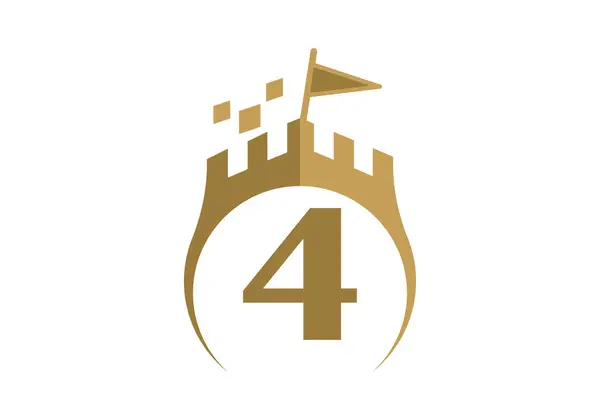 Harf 4 Castle Modern Logo Tasarım Vektörü çizimi şablonu. Şirket İşletmeleri için Grafik Alfabesi Sembolü