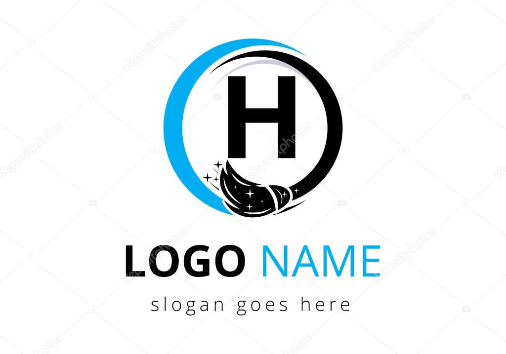 Letter H Cleaning Service Logo Design Concept With Clean Brush Symbol. Cleaning company logo sign symbol