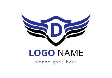 Kanat logosu dizaynlı İngiliz alfabesi D. Ulaşım Logosu Harfi ve Kanatları Konsepti