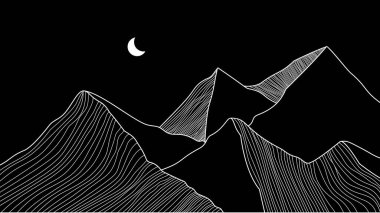 Ayın siyah arkaplanlı soyut sanat tarzı dağı