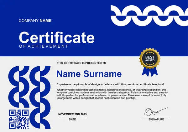 Çember süslemeleri ile basit şablon minimalist sertifika mavi rengi