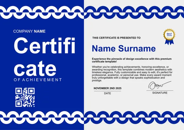 Çember süslemeleri ile basit şablon minimalist sertifika mavi rengi