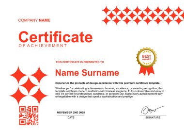 şablon sertifikası turuncu yıldız süslemeleri