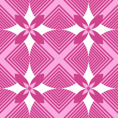 Geometrik şekilli kusursuz desen. Vektör çizimi. Pembe ve beyaz renkler.