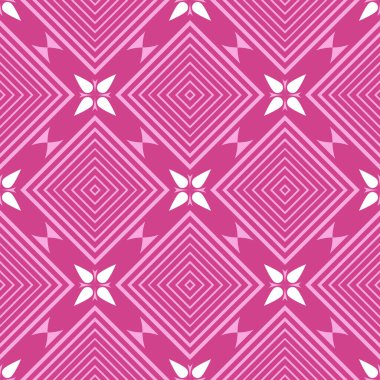 Geometrik şekilli kusursuz desen. Vektör çizimi. Pembe ve beyaz renkler.