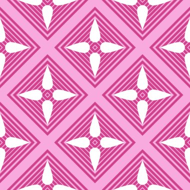 Geometrik şekilli kusursuz desen. Vektör çizimi. Pembe ve beyaz renkler.
