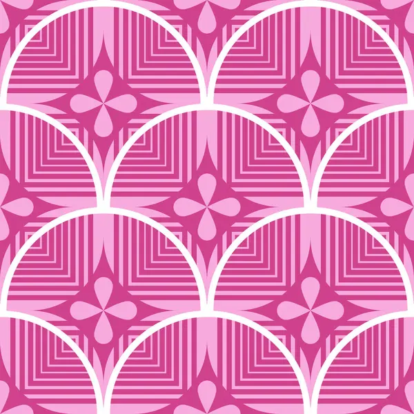 Geometrik şekilli kusursuz desen. Vektör çizimi. Pembe ve beyaz renkler.