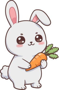 Kocaman yuvarlak gözlü, kawaii tarzı çizgi film tavşanı.