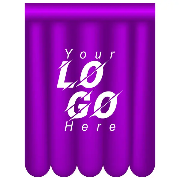 Logo alanı olan mor perde, beyaz metin ve / çizgi tasarım elem