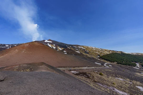 Mount Etna Sicilië Italië Zicht Gestolde Lava Restvegetatie — Stockfoto