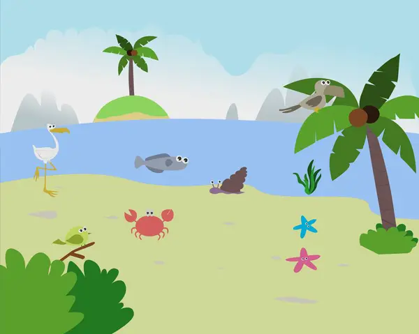 Hayvanlarla dolu bir plajın resmi.