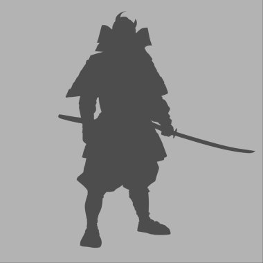 Kılıcıyla samuray savaşçısının silueti.