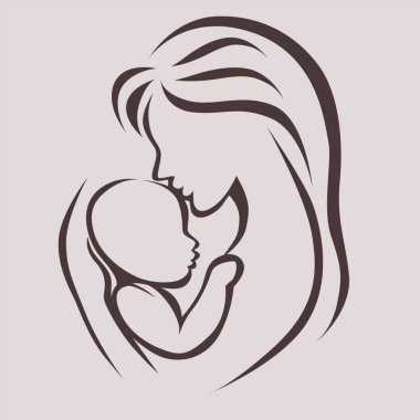 Anne ve çocuğun siluette resmedilmiş hali