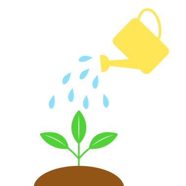 Ekoloji konsepti, bitkiyi sulamak, bitkiyle ilgilenmek. Vektör illüstrasyonu