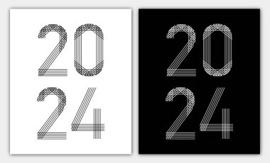 Siyah ve beyaz 2024 Mutlu yıllar kartları