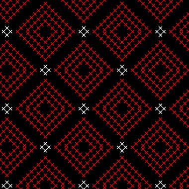 Kırmızı ve beyaz haçlı desen. Koyu arkaplan