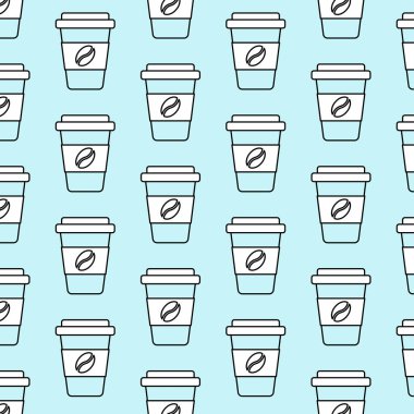 Bir fincan kahve ve fincanın kapağı ve mavi arka plan.