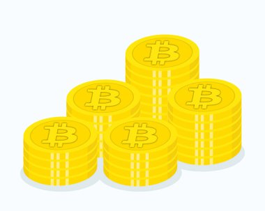 Şifreli para olarak bir sürü bitcoin var. Vektör illüstrasyonu