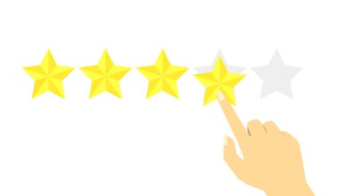 El dört altın yıldız koyar. El dört yıldız puanı veriyor. Müşteri değerlendirmesi