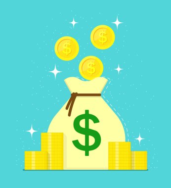 Para çantası ve mavi arka planda altın sikkeler.